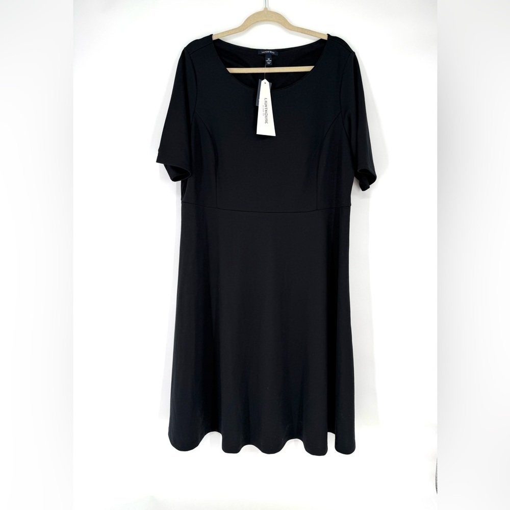 Lands' End Black Midi A-Line Short Sleeve Dress